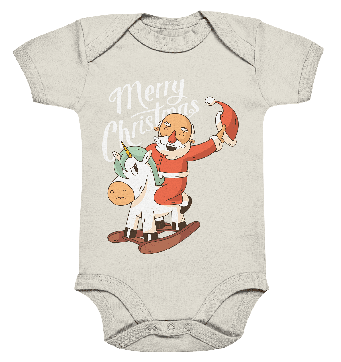 Weihnachten Nikolaus am Schaukelpferd Merry Christmas - Organic Baby Bodysuite - Online Kaufhaus München