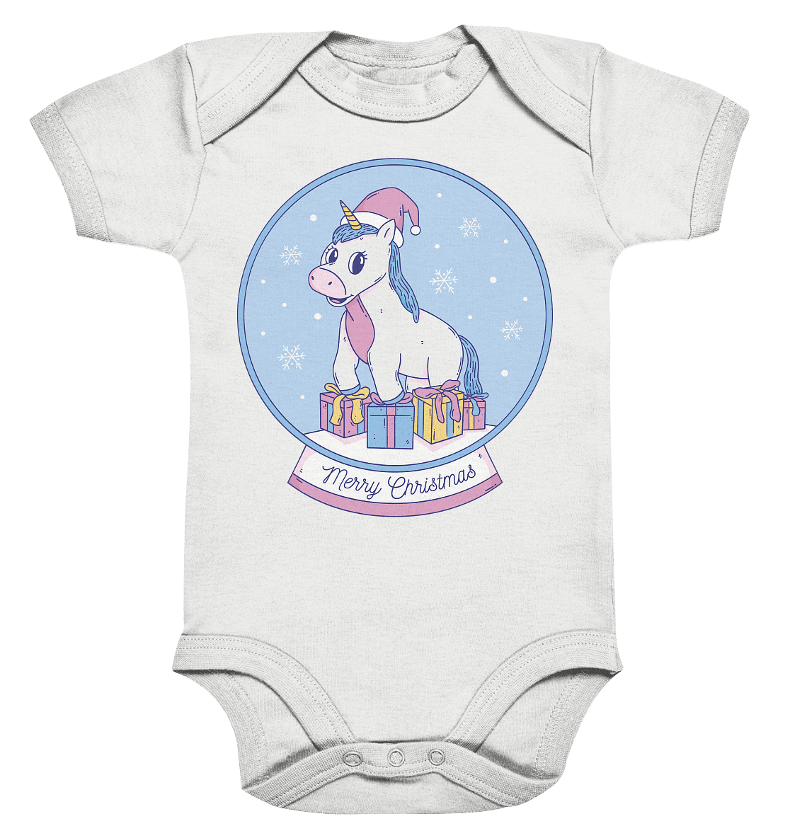 Weihnachten , Weihnachtskugel mit Einhorn , Unicorn Merry Christmas - Organic Baby Bodysuite - Online Kaufhaus München