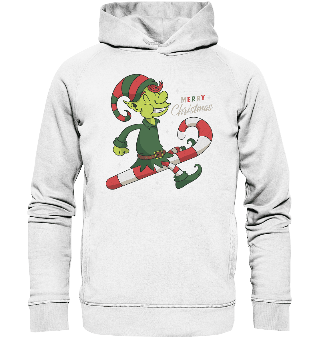 Weihnacht Design Netter Weihnachtself mit Zuckerstange Merry Christmas - Organic Fashion Hoodie - Online Kaufhaus München