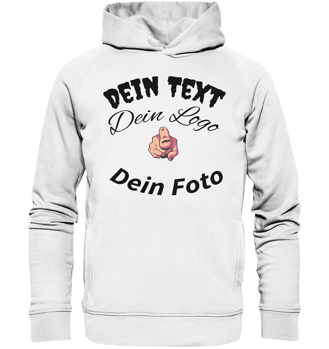 Organischer Hoodie von Online Kaufhaus München mit Platz für eigenes Logo, Foto oder Text, vorne abgebildet in neutraler Farbe