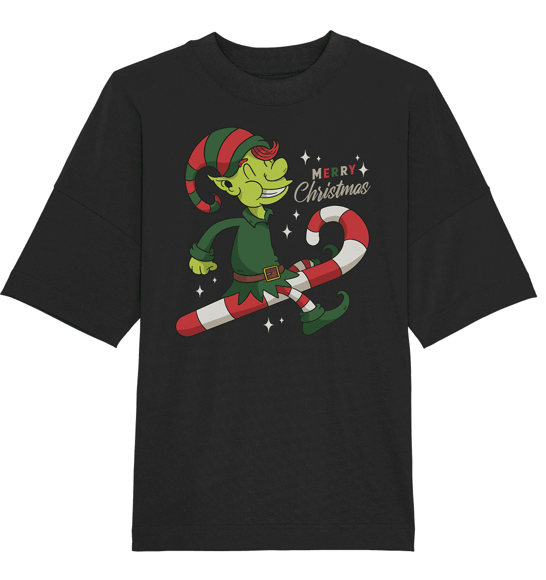 Weihnacht Design Netter Weihnachtself mit Zuckerstange Merry Christmas - Organic Oversize Shirt - Online Kaufhaus München