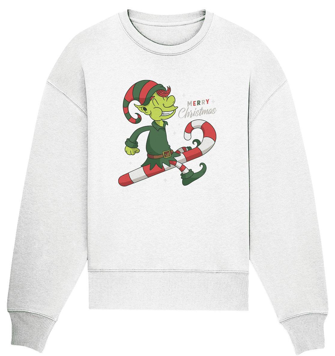 Weihnacht Design Netter Weihnachtself mit Zuckerstange Merry Christmas - Organic Oversize Sweatshirt - Online Kaufhaus München