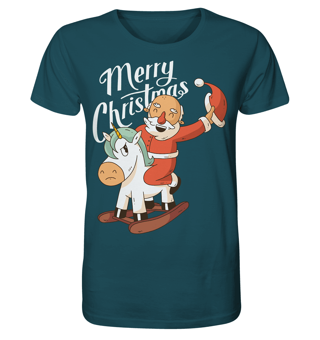 Weihnachten Nikolaus am Schaukelpferd Merry Christmas - Organic Shirt - Online Kaufhaus München