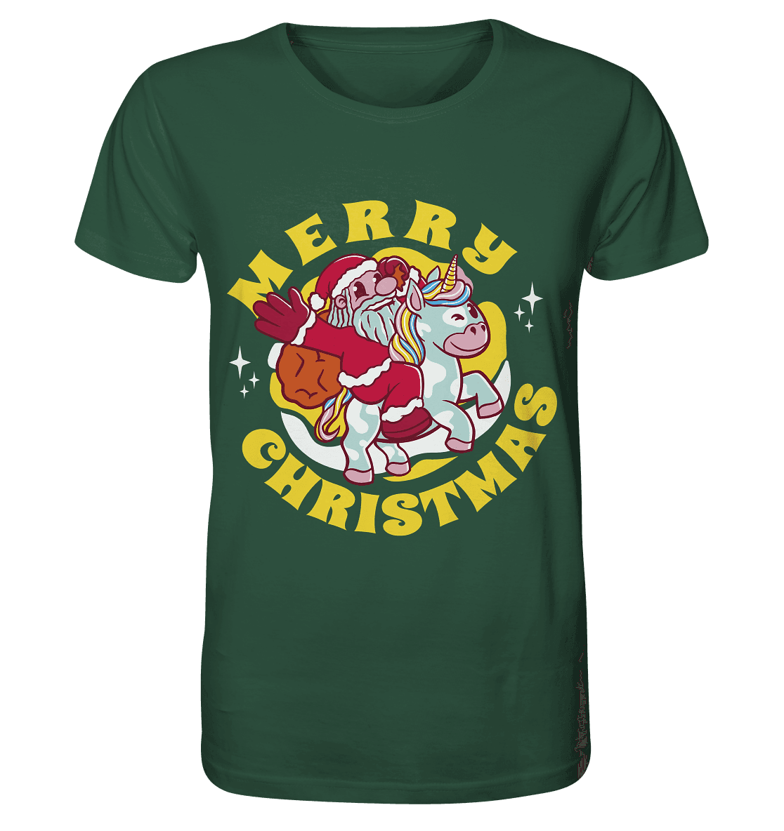 Nikolaus auf Einhorn reitend , Santa Claus Unicorn ,Merry Christmas - Organic Shirt - Online Kaufhaus München