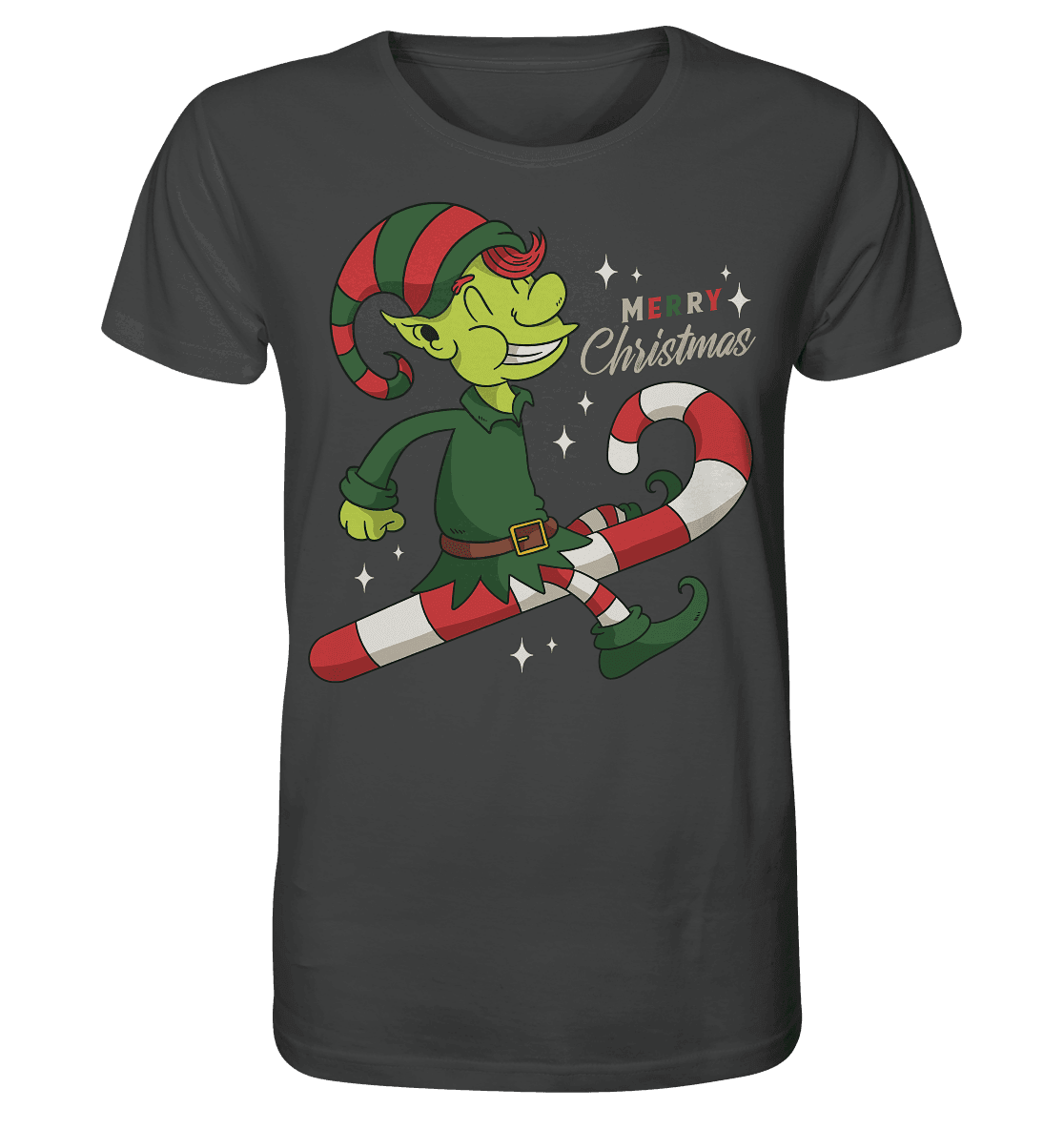 Weihnacht Design Netter Weihnachtself mit Zuckerstange Merry Christmas - Organic Shirt - Online Kaufhaus München