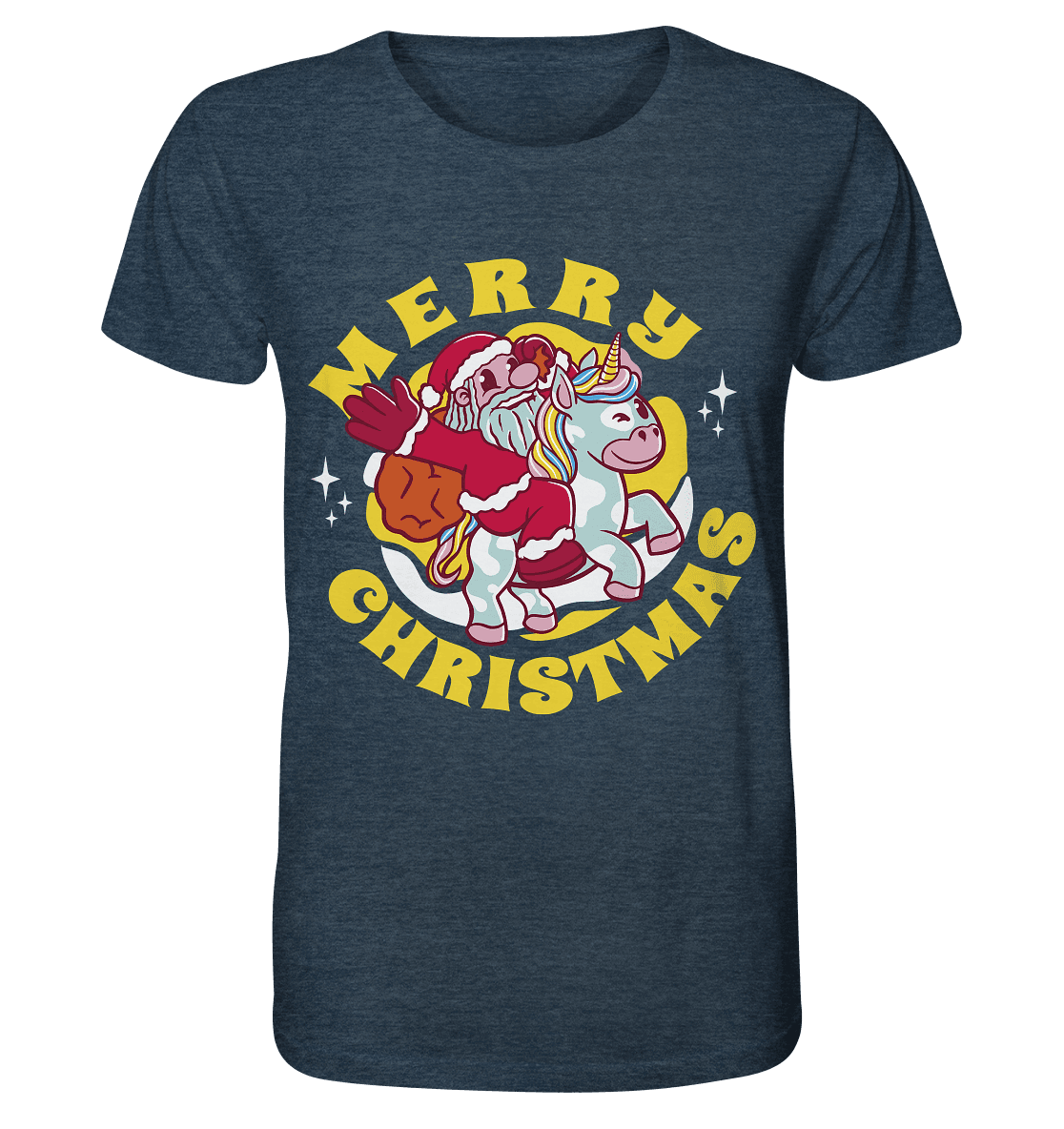 Nikolaus auf Einhorn reitend , Santa Claus Unicorn ,Merry Christmas - Organic Shirt (meliert) - Online Kaufhaus München