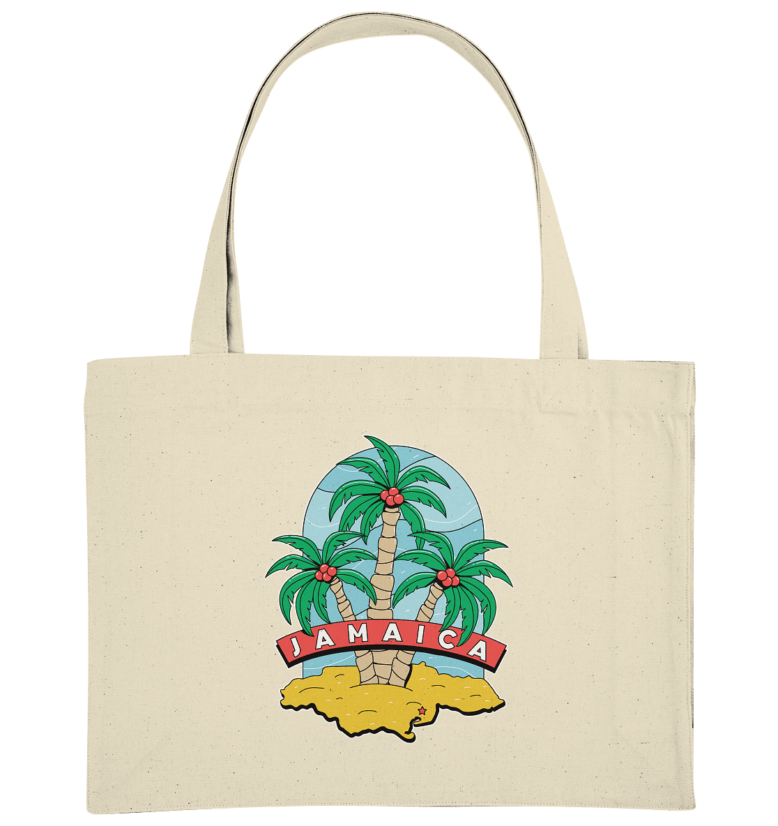 Jamaika Strand mit Palmen Organic Shopping-Bag, robuste Stofftasche mit tropischem Strandmotiv, umweltfreundliche Einkaufstasche