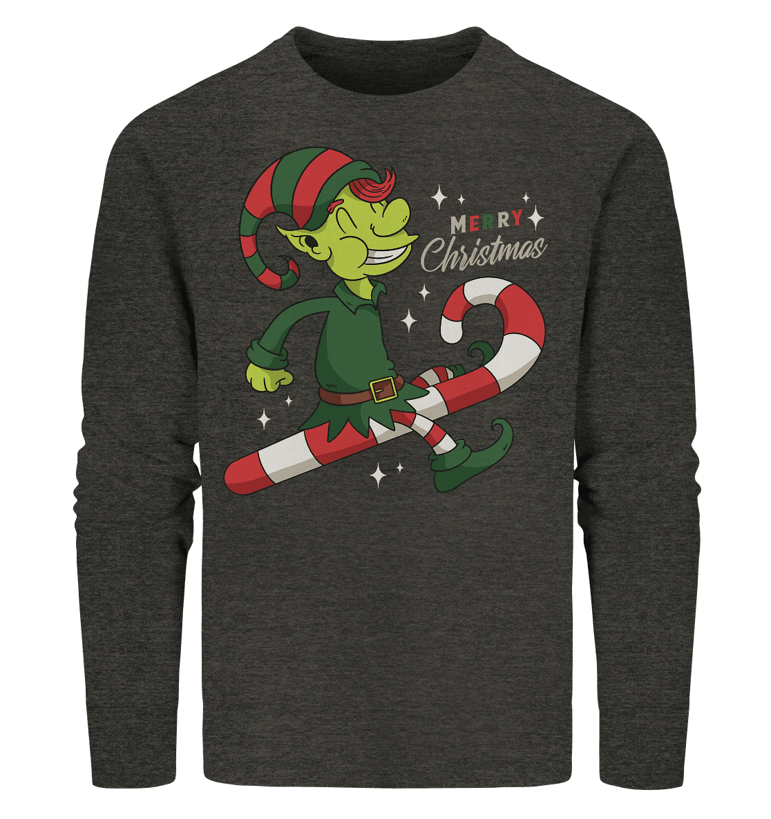 Weihnacht Design Netter Weihnachtself mit Zuckerstange Merry Christmas - Organic Sweatshirt - Online Kaufhaus München