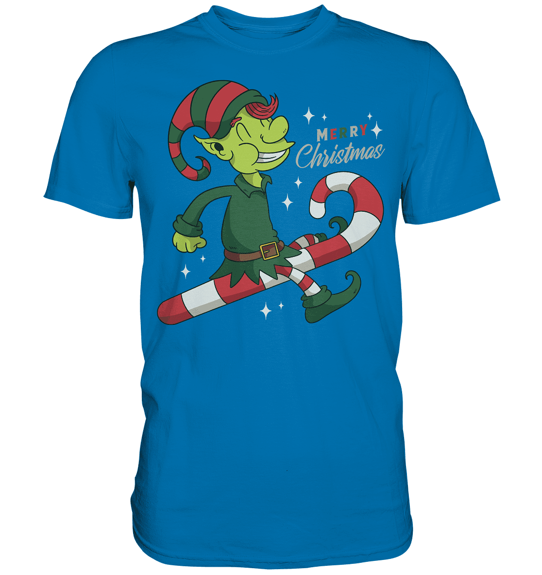 Weihnacht Design Netter Weihnachtself mit Zuckerstange Merry Christmas - Premium Shirt - Online Kaufhaus München