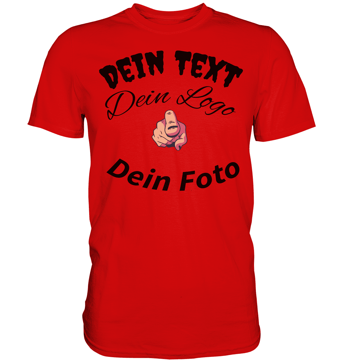 Unisex-Premium-Shirt mit individuellem Design, Wunsch-Logo, Foto oder Text, frontale Ansicht, hochwertiges Stoffmaterial