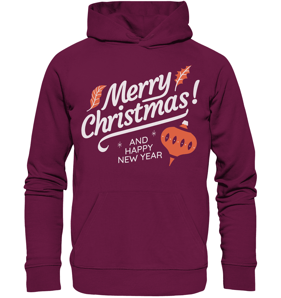 Herren- und Damen-Hoodie mit Weihnachts- und Neujahrsgruß, Premium Unisex Hoodie, Online Kaufhaus München, vorderes Design