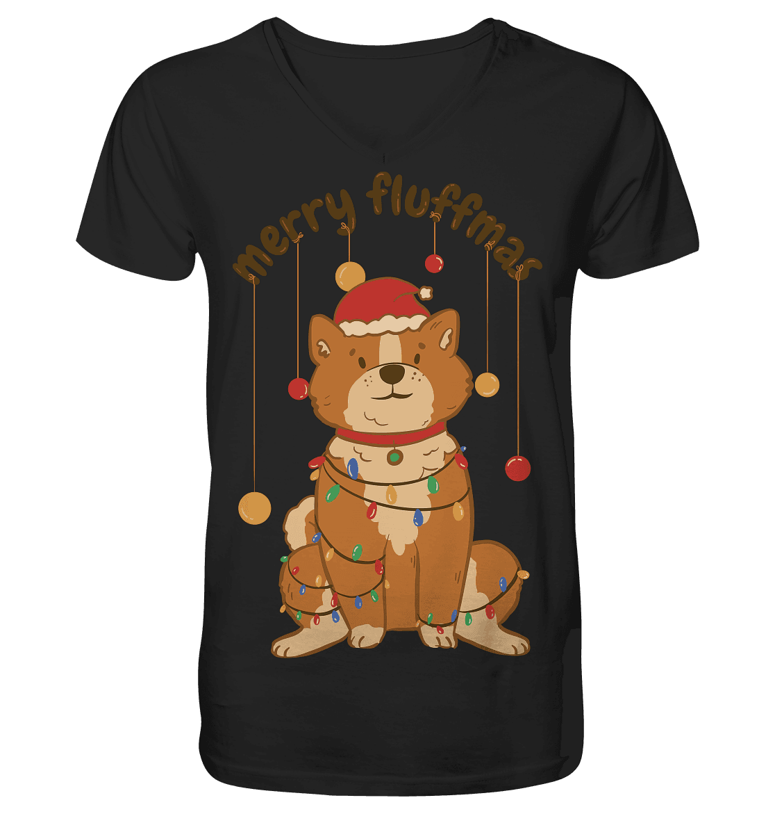 Weihnachtliches Motiv Fun Merry Fluffmas - V-Neck Shirt - Online Kaufhaus München