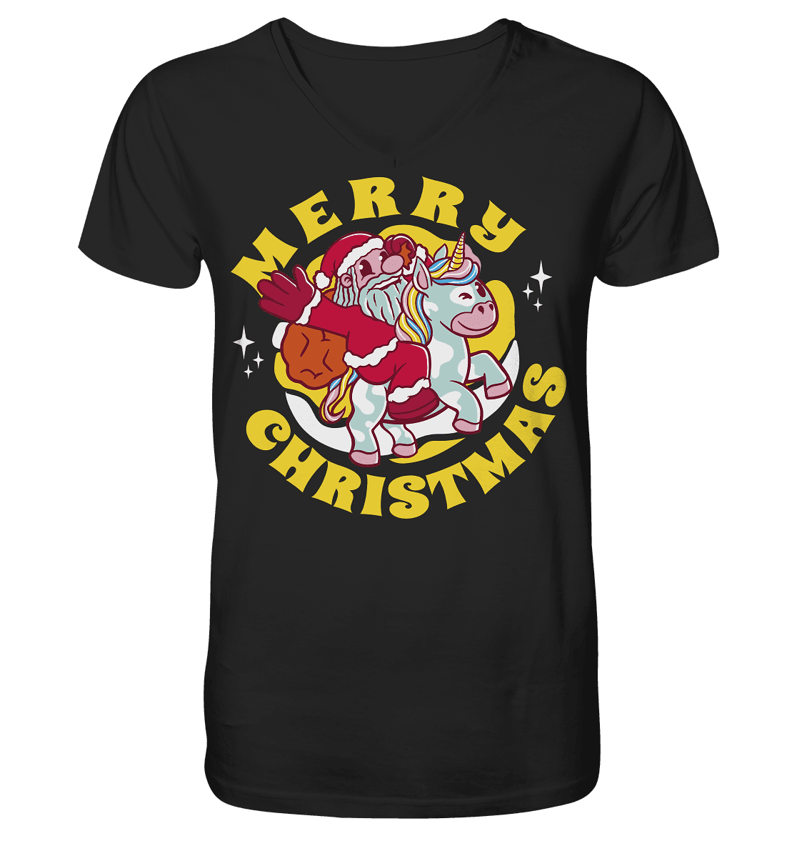 Nikolaus auf Einhorn reitend , Santa Claus Unicorn ,Merry Christmas - V-Neck Shirt - Online Kaufhaus München