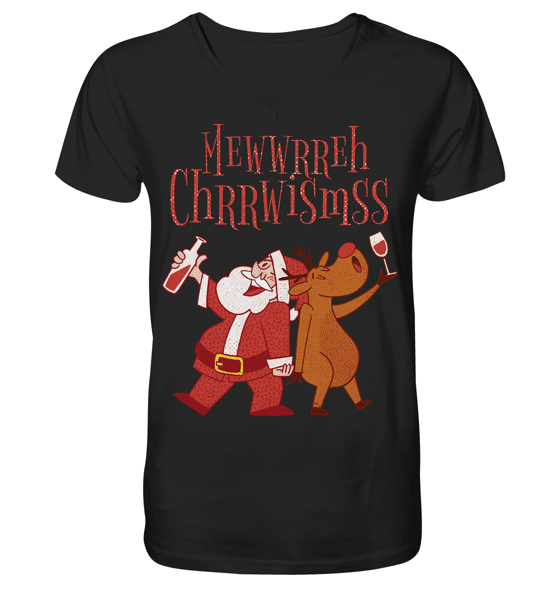 Betrunkerner Nikolaus mit Rentier - V-Neck Shirt - Online Kaufhaus München