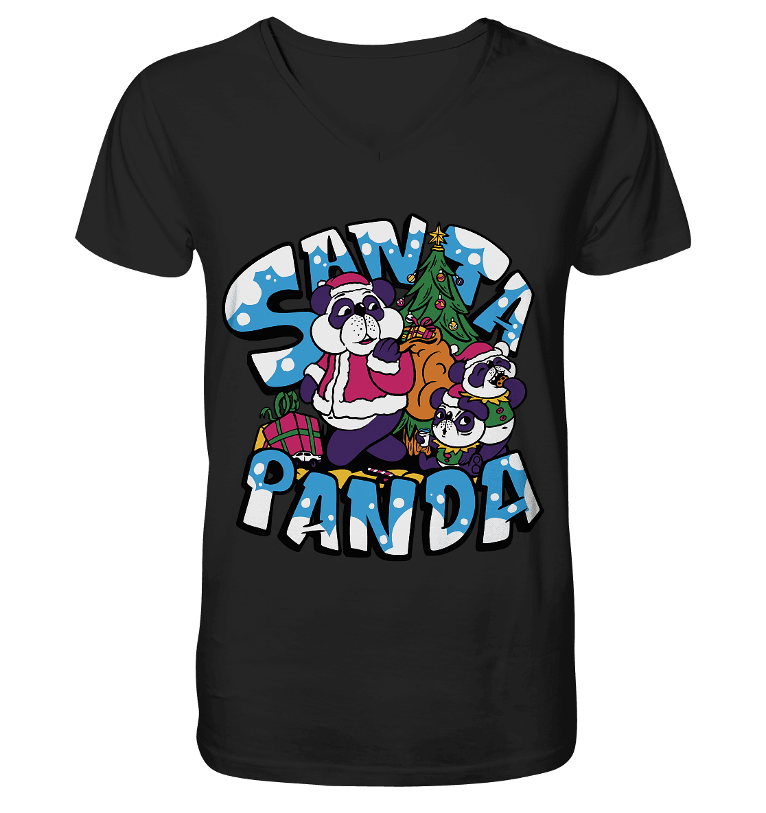 Weihnachten, Santa Panda , Nikolaus Panda ,Merry Christmas - V-Neck Shirt - Online Kaufhaus München