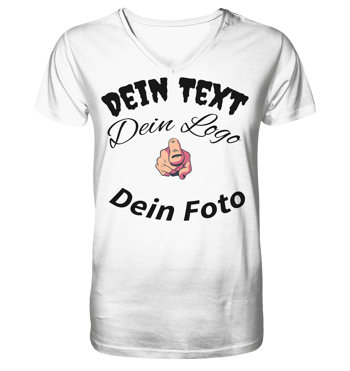 V-Neck Shirt von Online Kaufhaus München mit individuellem Text, Logo oder Foto, vorne sichtbar in neutralem Design.