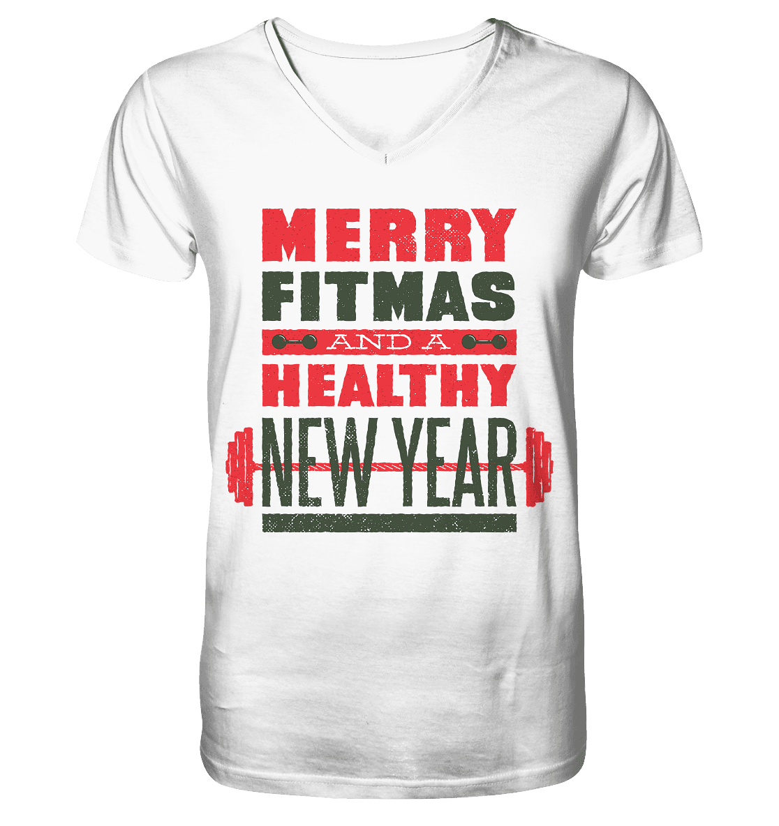 Weihnachtliches Design, Gym, Merry Fitmas and a Healthy New Year - V-Neck Shirt - Online Kaufhaus München