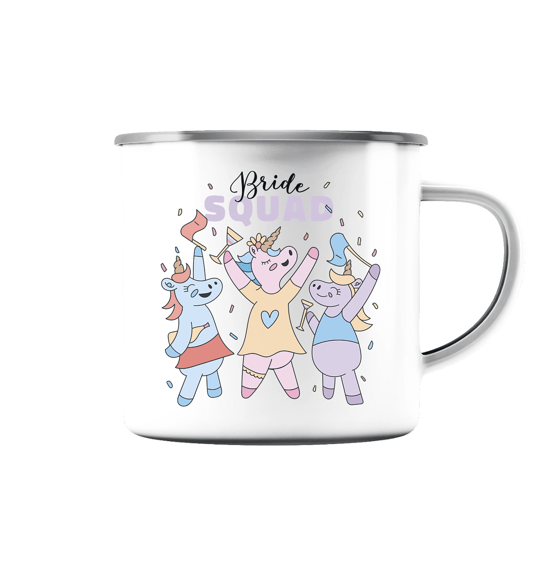 Jungesellinnenabschied Team Braut - Emaille Tasse (Silber) - Online Kaufhaus München