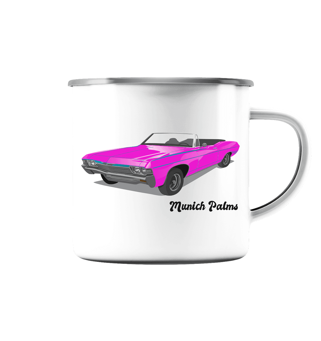 Pink Retro Classic Car Oldtimer , Auto ,Cabrio by Munich Palms - Emaille Tasse (Silber) - Online Kaufhaus München