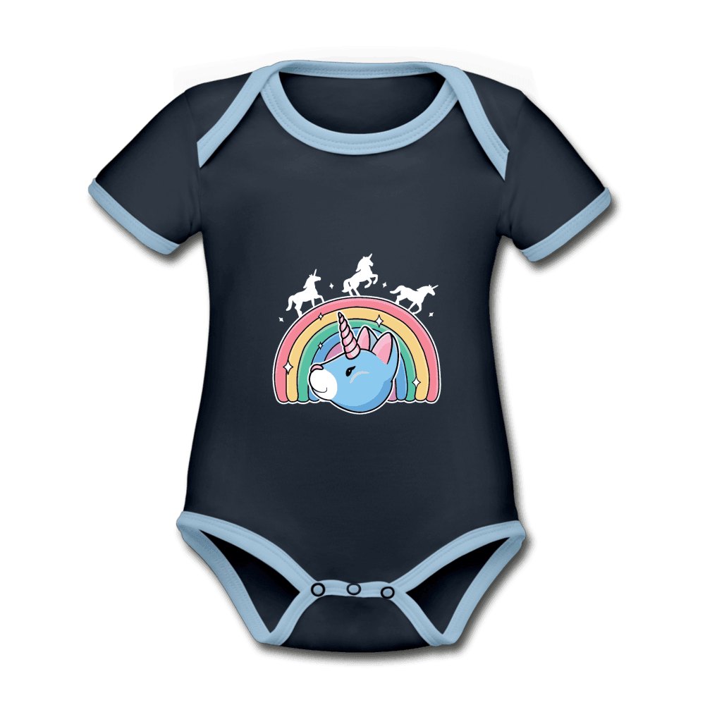 Baby Bio-Kurzarm-Kontrastbody Regenbogen Einhorn Unicorn Katze - Online Kaufhaus München