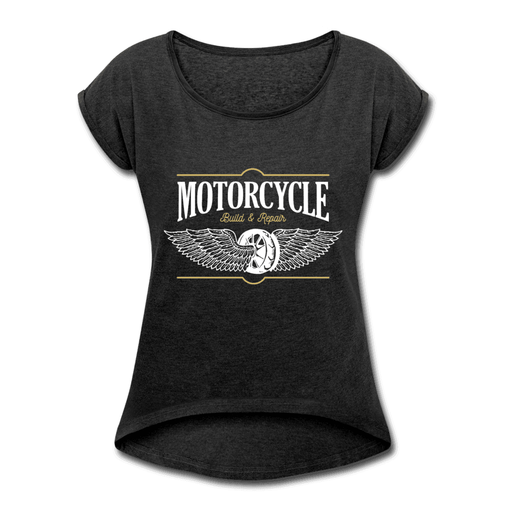 Frauen T-Shirt mit gerollten Ärmeln Motorrad - Motorcycle - Online Kaufhaus München