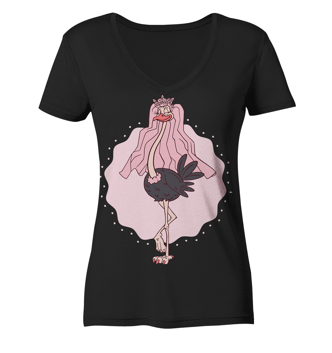 Srauß mit Brautschleier ,Jungesellinnen Abschied - Ladies V-Neck Shirt - Online Kaufhaus München