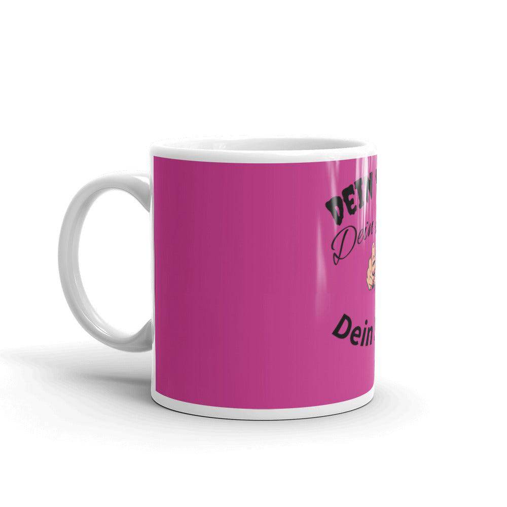 Weiß glänzende Tasse ,mit Druck nach Wunsch Logo,Text,Foto auch mit pinkem Hintergrund - Online Kaufhaus München