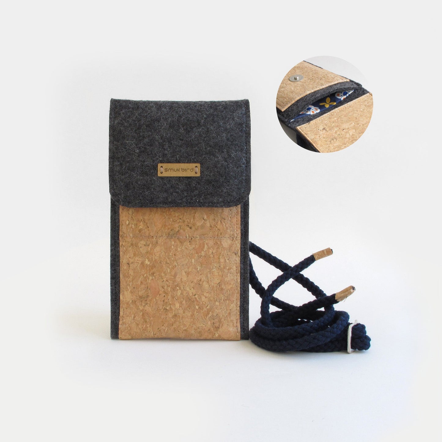 Shoulder bag for iPhone 13 Pro | made of felt and organic cotton | anthracite - bloom | model KEDJA