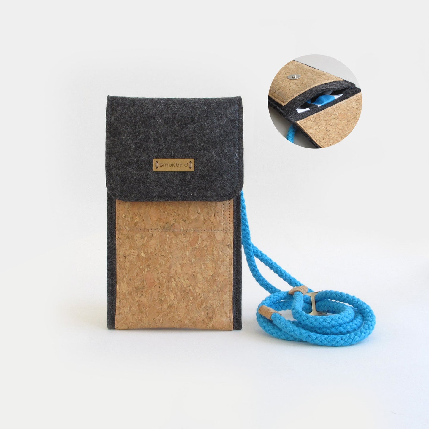 Shoulder bag for Fairphone 3 | made of felt and organic cotton | anthracite - shapes | model KEDJA