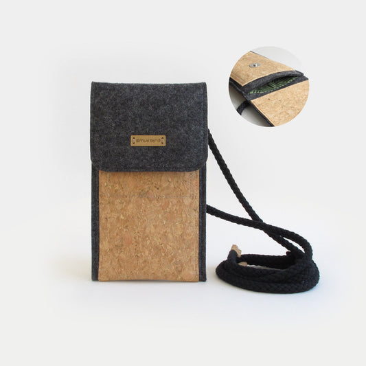 Shoulder bag for Xiaomi 12 Lite | made of felt and organic cotton | anthracite stripes | model KEDJA