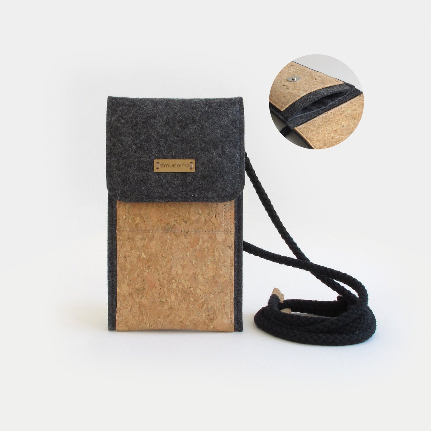 Shoulder bag for Samsung Galaxy Z Flip4 | made of felt and organic cotton | anthracite - tracks | model KEDJA