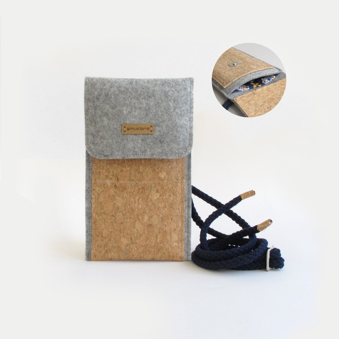 Shoulder bag for Samsung Galaxy S21 Plus | made of felt and organic cotton | light grey - bloom | model KEDJA