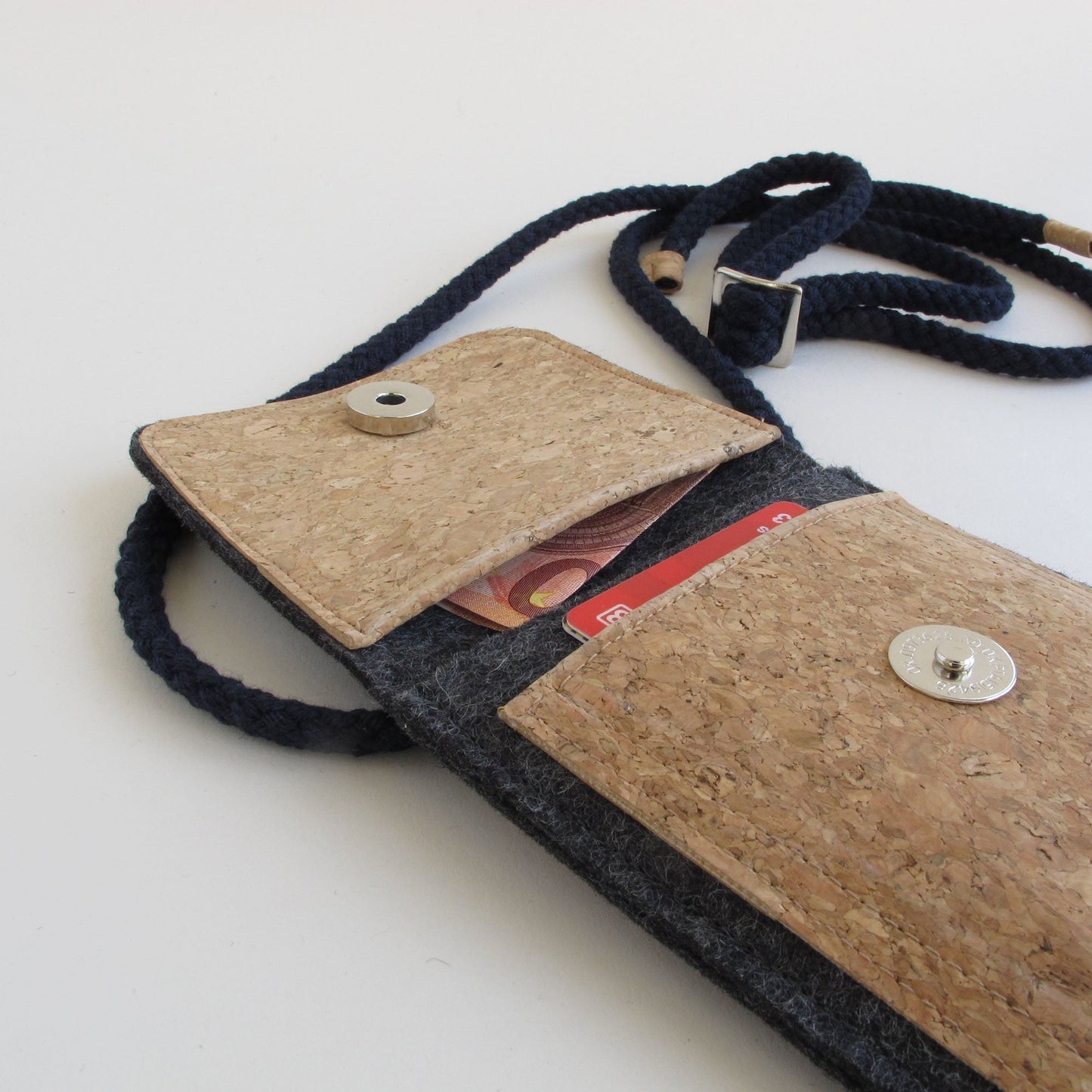 Shoulder bag for Samsung Galaxy S25 Plus | made of felt and organic cotton | anthracite - bloom | model KEDJA