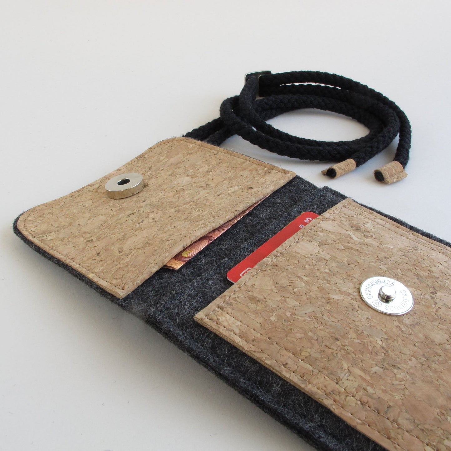 Shoulder bag for iPhone 13 Pro Max | made of felt and organic cotton | anthracite - tracks | model KEDJA
