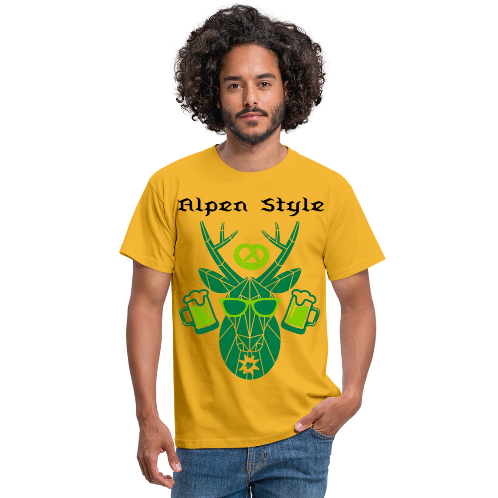 Herren - Männer T-Shirt bayrisch Alpen Style grün - Gelb