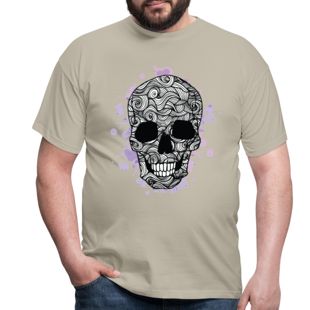 Dunkle Eleganz: Totenkopf-Herren T-Shirt für wahre Gothic-Fans - Sandbeige