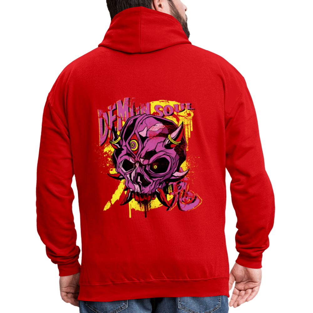 Gothic Herren Hoodie mit Dämonenschädel: Zeige deine dunkle Seite - Rot/Weiß