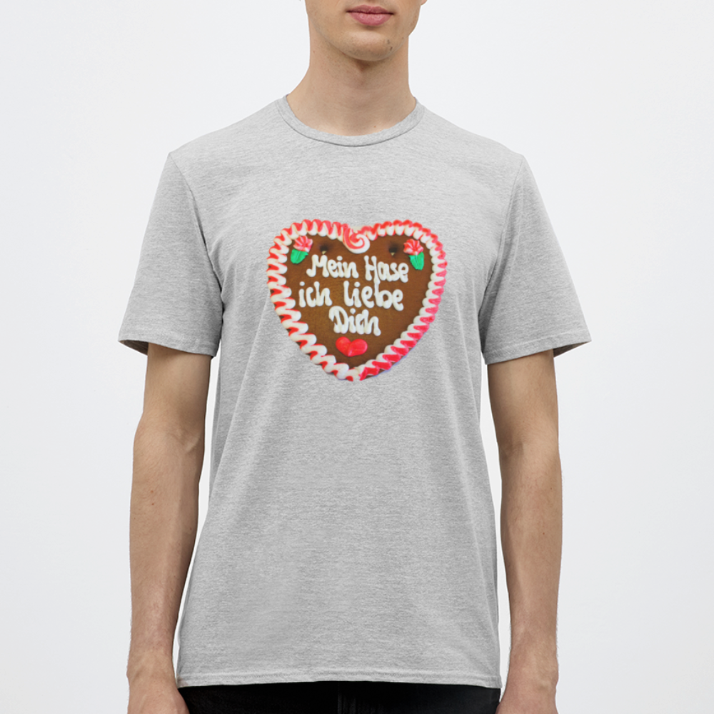 Herren - Männer T-Shirt Lebkuchenherz Mein Hase ich liebe Dich - Grau meliert