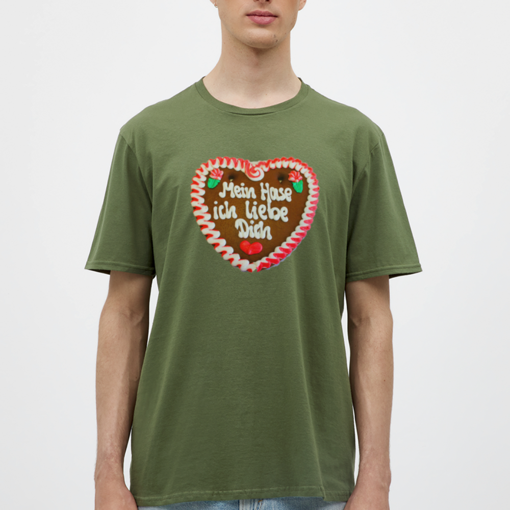 Herren - Männer T-Shirt Lebkuchenherz Mein Hase ich liebe Dich - Militärgrün