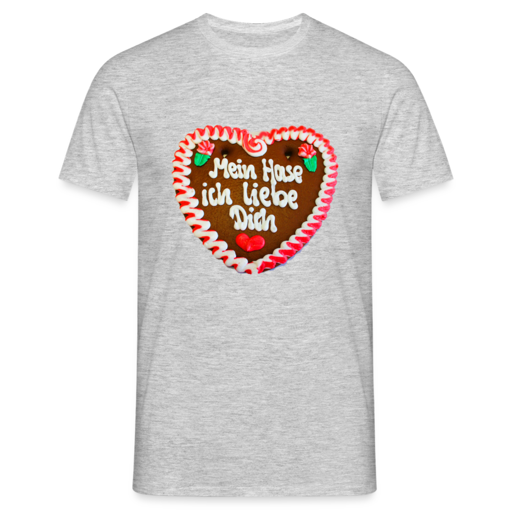 Herren - Männer T-Shirt Lebkuchenherz Mein Hase ich liebe Dich - Grau meliert