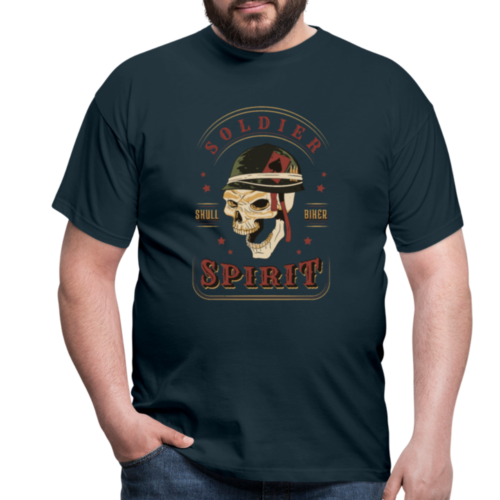 Unverwüstlich wie Stahl: Soldat-Totenkopf-Biker-Herren - T-Shirt für starke Männer - Navy