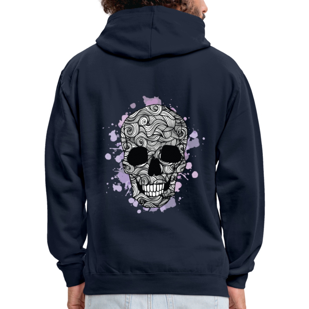 Rebellischer Herren Kontrast-Hoodie mit Totenkopf: Mach dich unverwechselbar - Navy/Rot