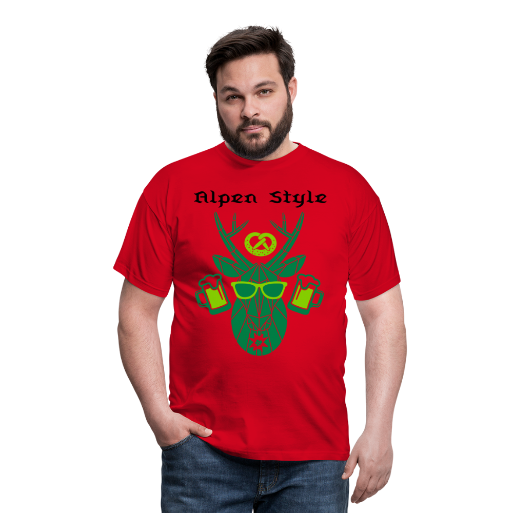 Herren - Männer T-Shirt bayrisch Alpen Style grün - Rot