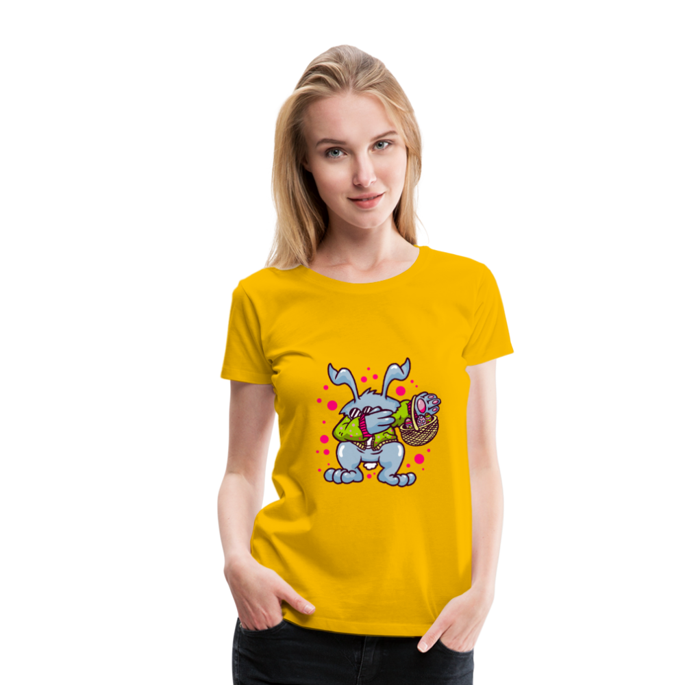 Hüpf in den Frühling: Unser süßes Damen Premium -T-Shirt mit Osterhasen-Motiv - Sonnengelb