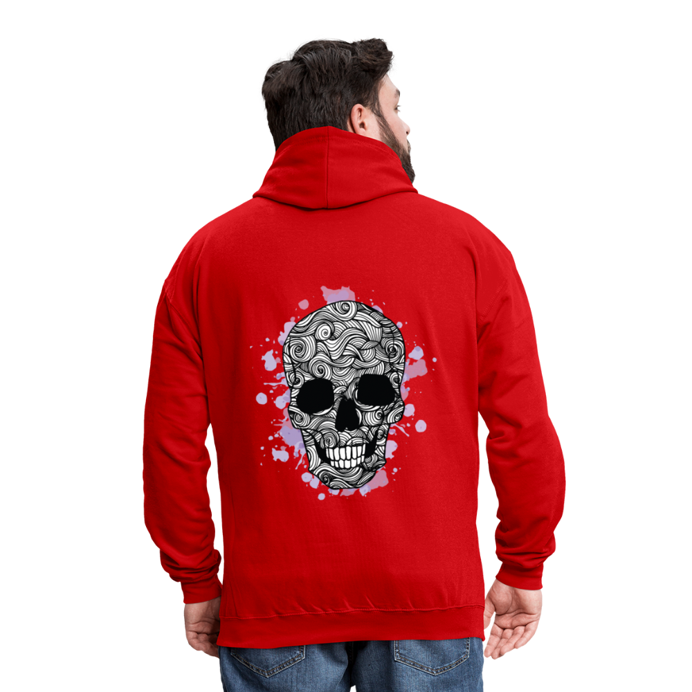 Rebellischer Herren Kontrast-Hoodie mit Totenkopf: Mach dich unverwechselbar - Rot/Weiß