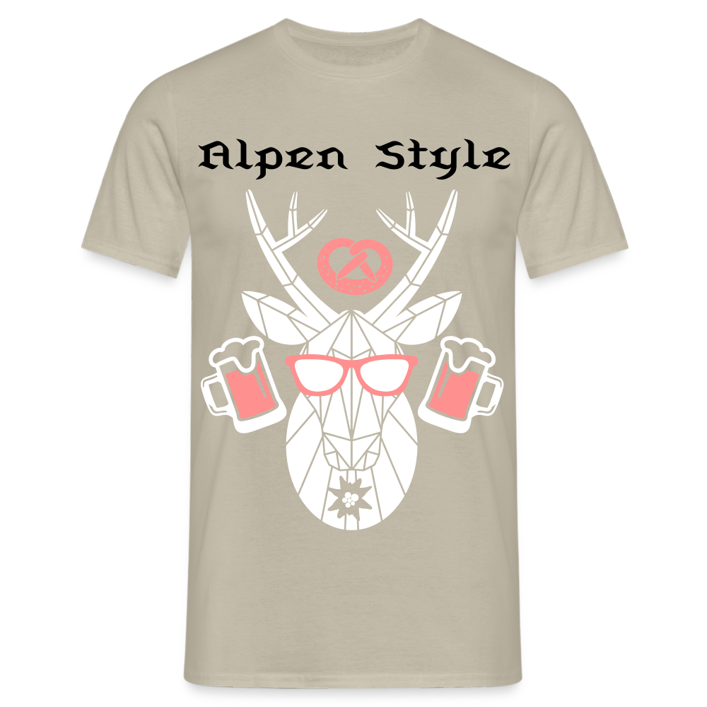 Herren - Männer T-Shirt bayrisch Alpen Style rot - Sandbeige