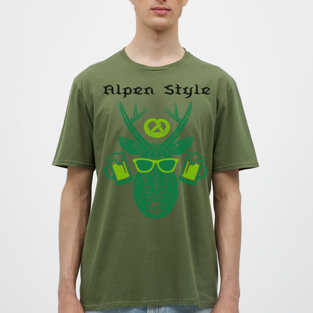 Herren - Männer T-Shirt bayrisch Alpen Style grün - Militärgrün