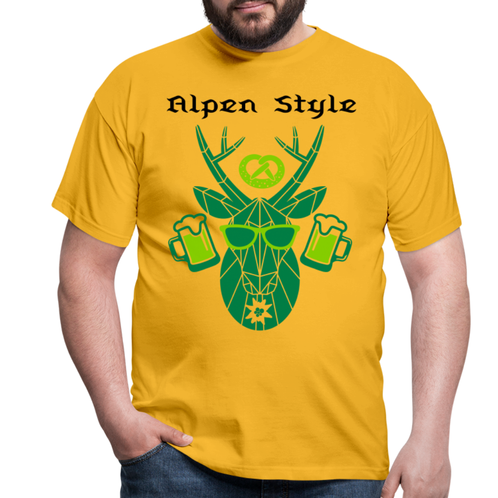 Herren - Männer T-Shirt bayrisch Alpen Style grün - Gelb