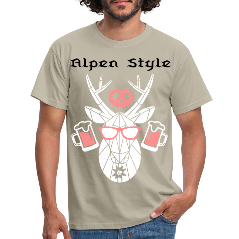 Herren - Männer T-Shirt bayrisch Alpen Style rot - Sandbeige