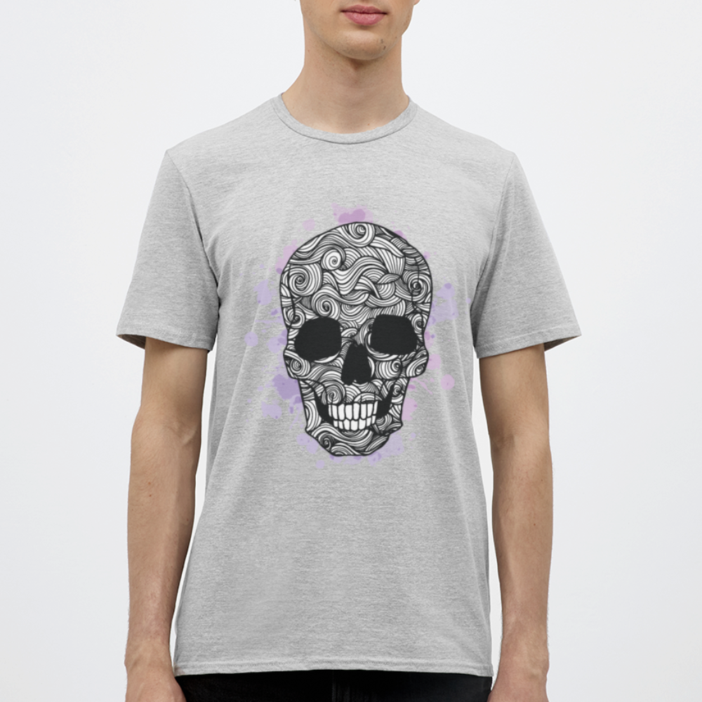 Dunkle Eleganz: Totenkopf- Herren T-Shirt für wahre Gothic-Fans - Grau meliert